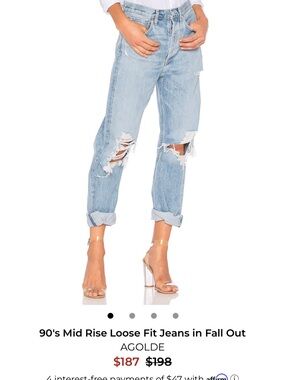 Agolde Light Wash Distressed Boyfriend Jeans 90’s straight leg denim
